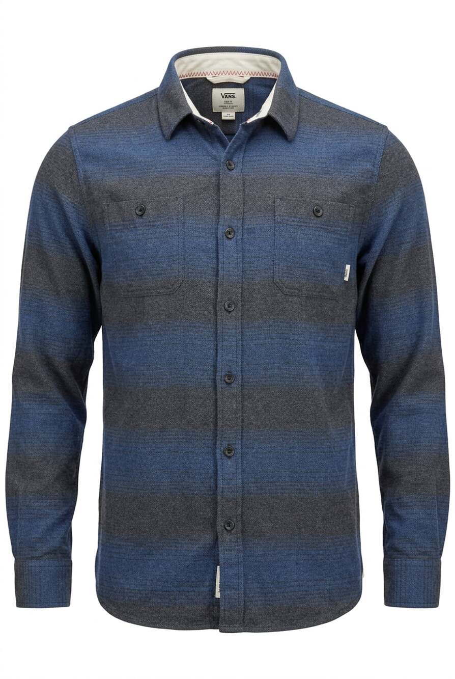 Vans Flannel Button Up Shirt Size Small Blue Gray Striped Long Sleeve
